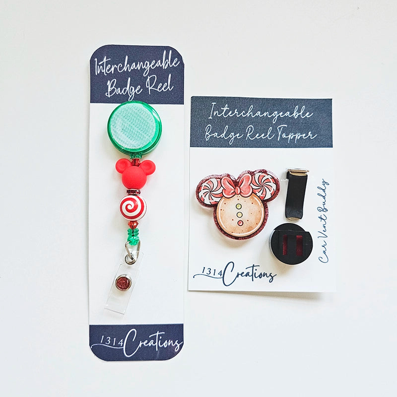 Merry Magical Swirls Gingerbread Mouse Badge Reel Topper š Festive Holiday Cheer for Work & Car š Cute Gingerbread Car Vent Clip & Christmas Nurse ID Holder