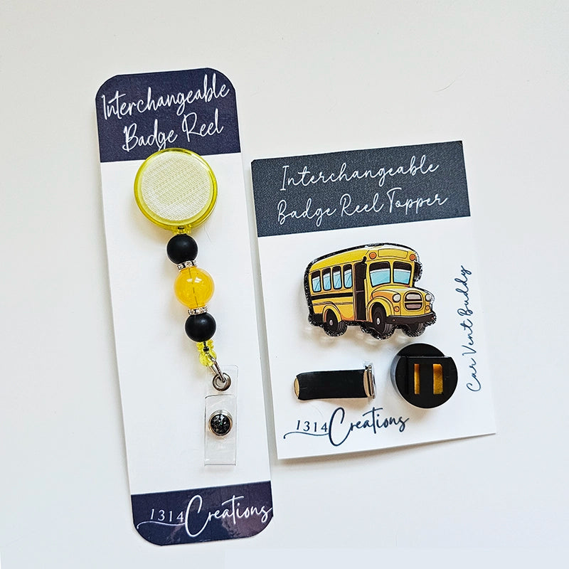 Bright Futures Bus Clip & Badge Reel Topper 🚌 Cute School Bus Freshie 🚍 Interchangeable ID Holder – Perfect Back-to-School Accessory for Drivers & Teachers!