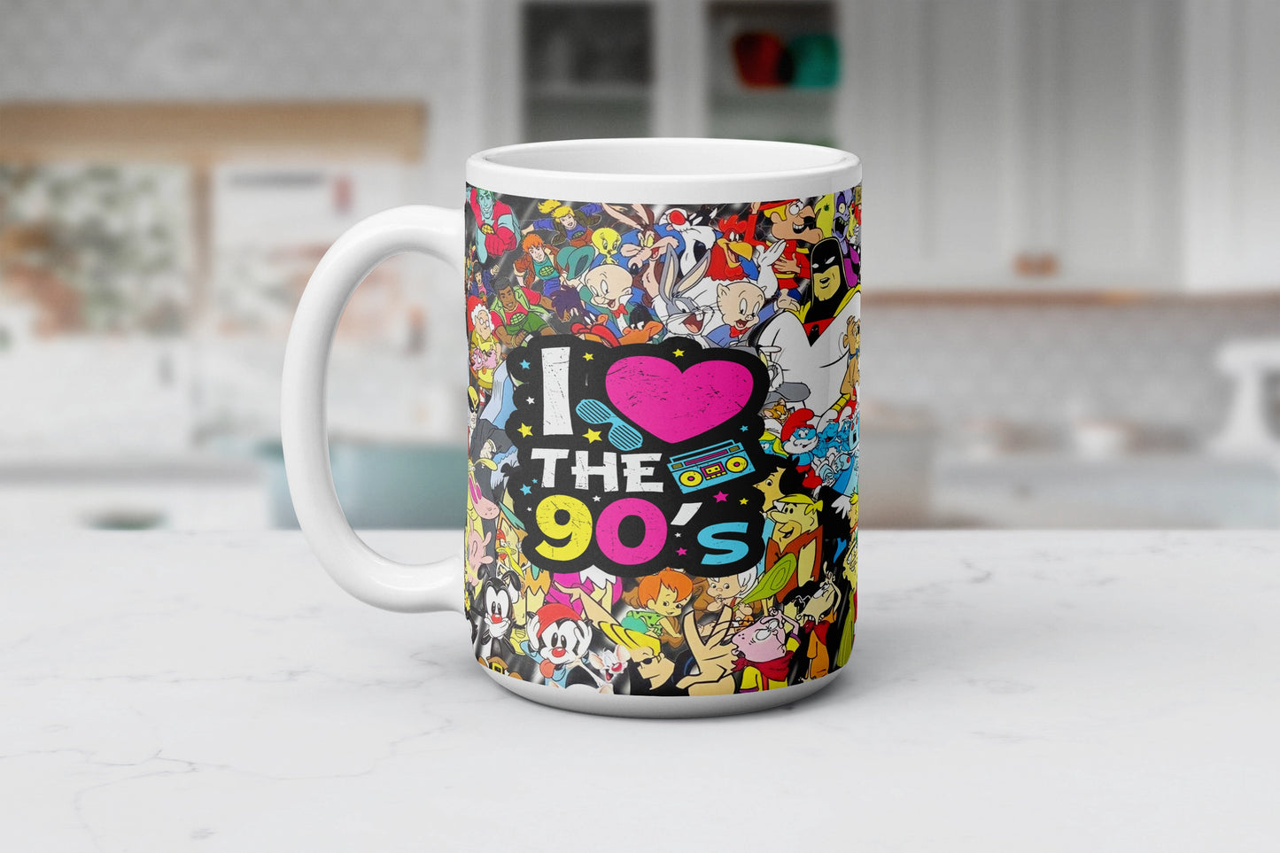 I Love the 90’s Mug – Sip Your Way Back to the Iconic Decade!, Colorful Nostalgic Ninety's Icon Cup, The Perfect Gift for 90's Kids