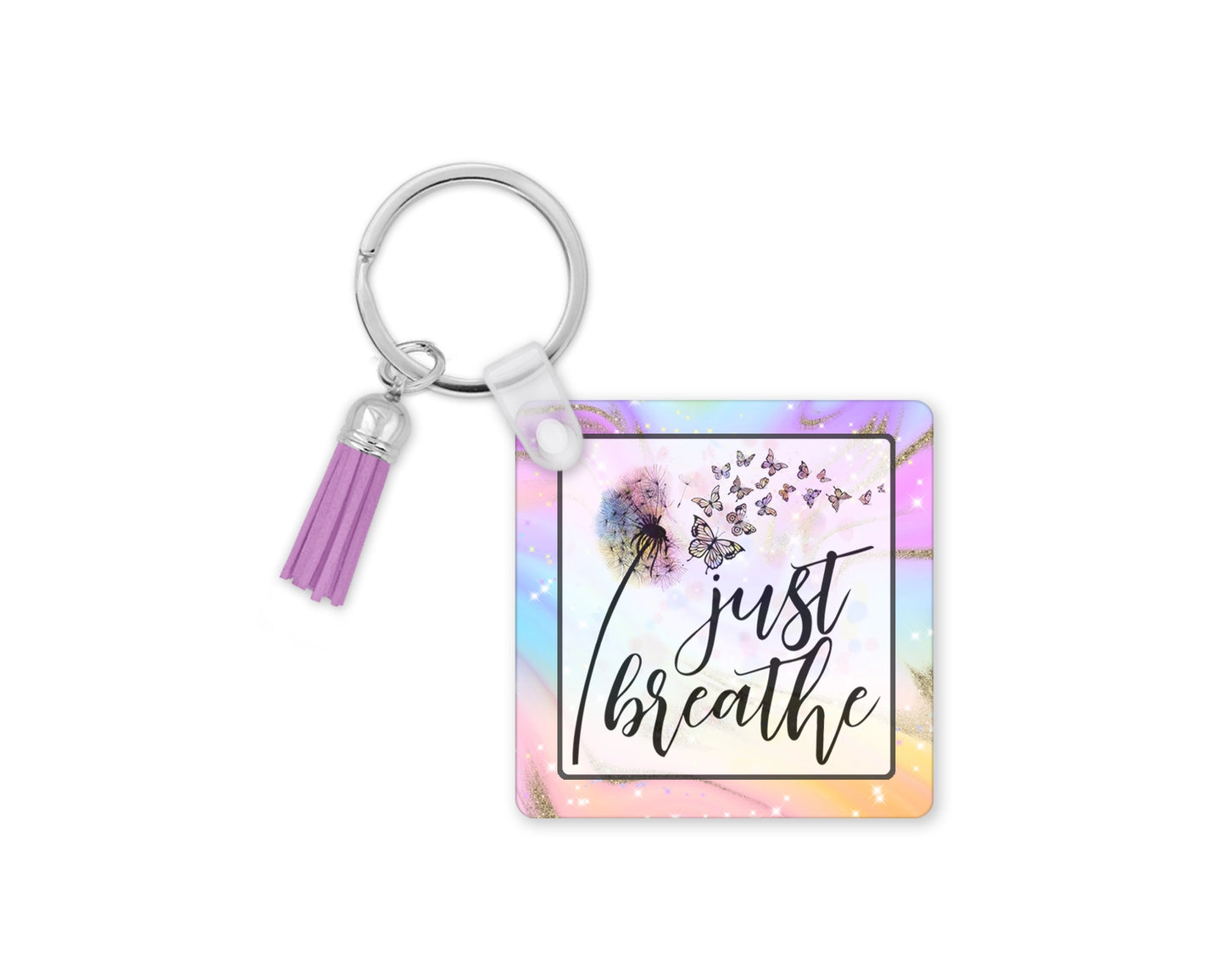 Just Breathe Dandelion & Butterfly Keychain 🌿 Inspirational Reminder of Calm & Mindfulness 🌸 Positive Mental Health Awareness Lanyard