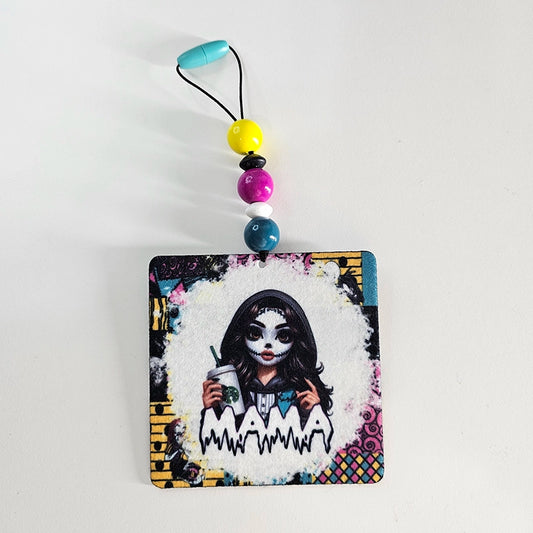 Mama of Nightmares gothic mama felt air freshener with colorful beads front view
