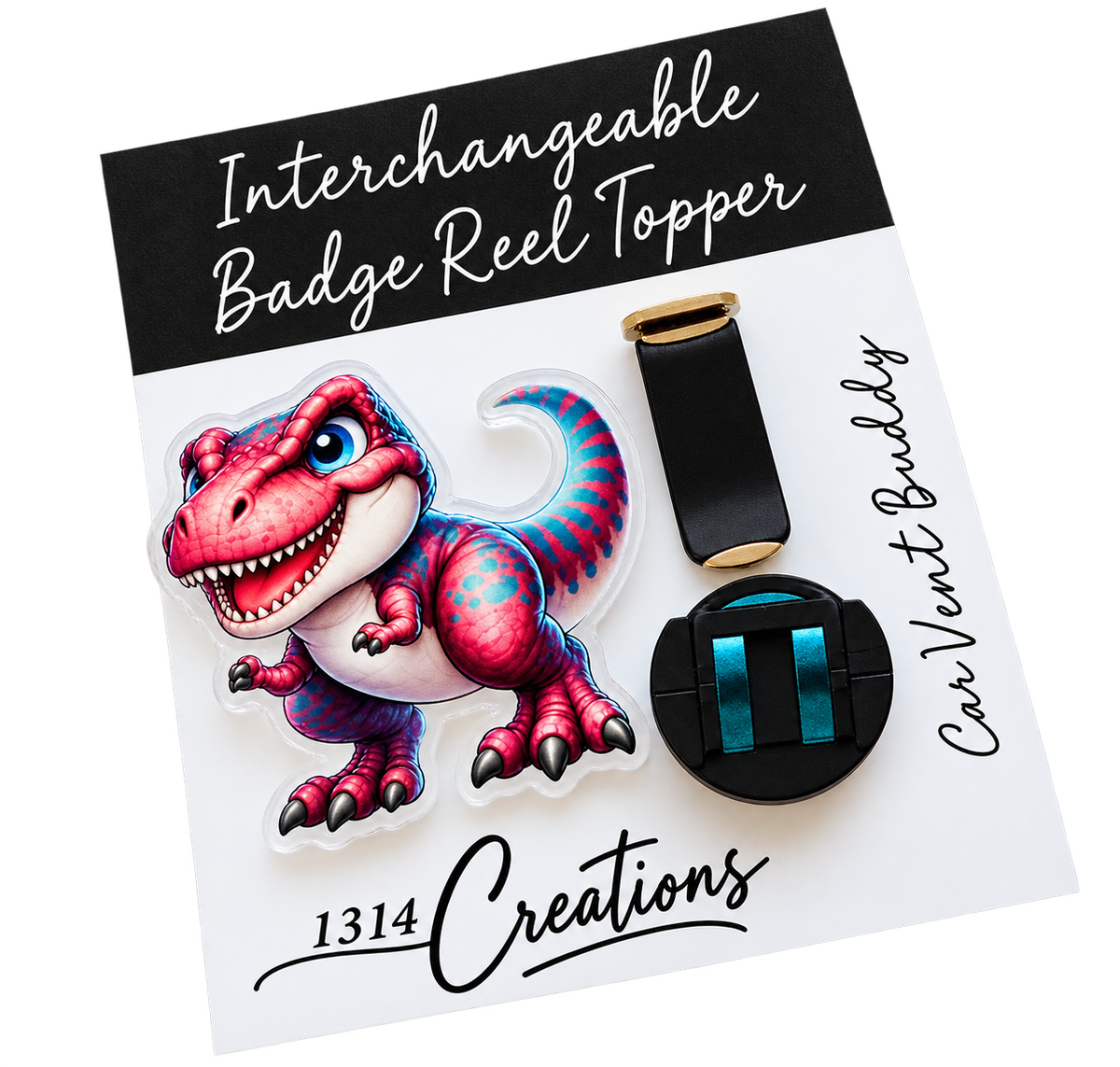 Roar Into the Workday | Dinosaur Interchangeable Badge Reel & Topper Set