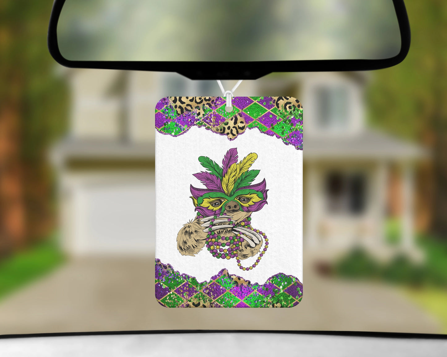 Sloth Soiree Air Freshener β Cute Mardi Gras Car Freshener π¦₯ Hanging Oil Diffuser for Sweet Scents & Fun Car Decor