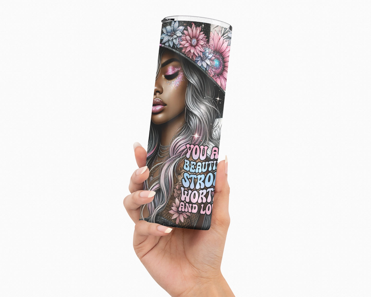 You Are Beautiful, Strong, Worthy, and Loved 20oz Tumbler š Motivational Drinkware with Straw ā Inspirational Gift for Her