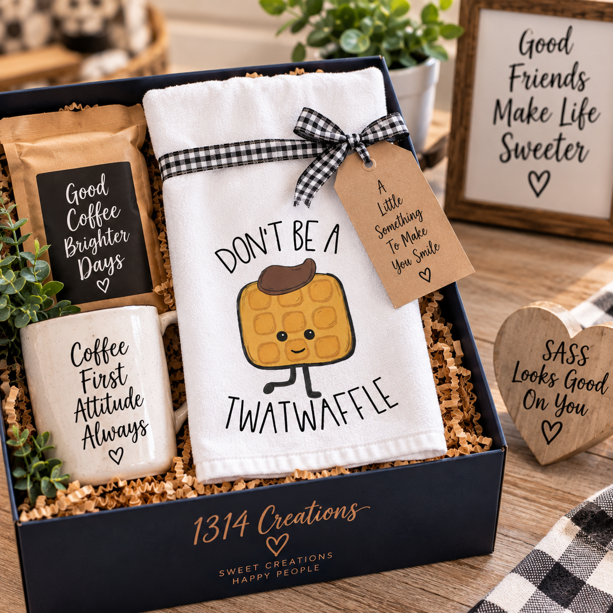 Wafflin’ With Attitude single hand towel featuring cowboy-hat waffle and Don’t Be a Twatwaffle wording, undefined