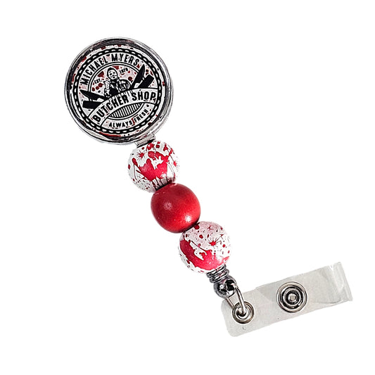 The Butcher Shop horror badge reel angled right