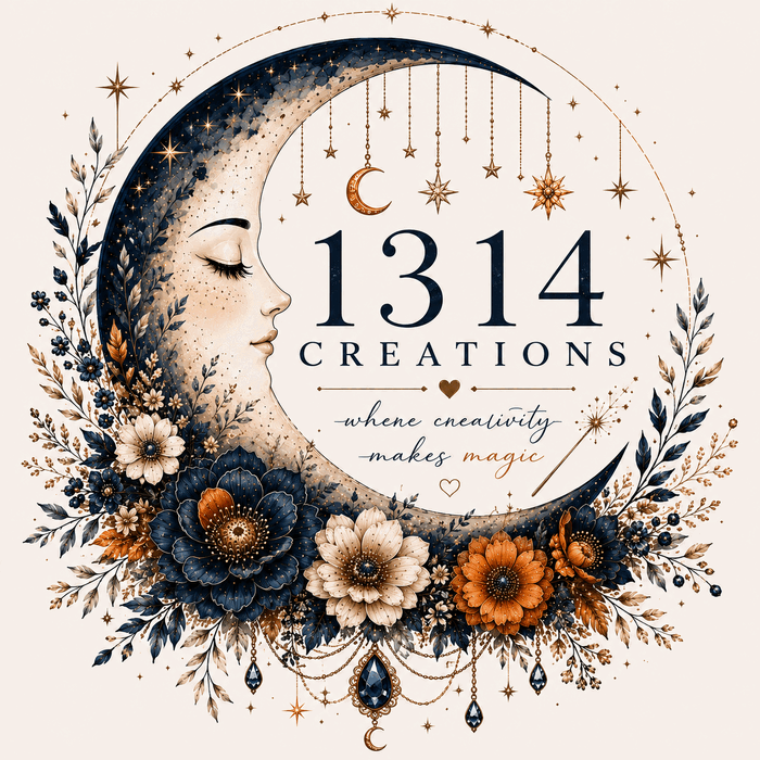 1314 Creations moon and floral logo
