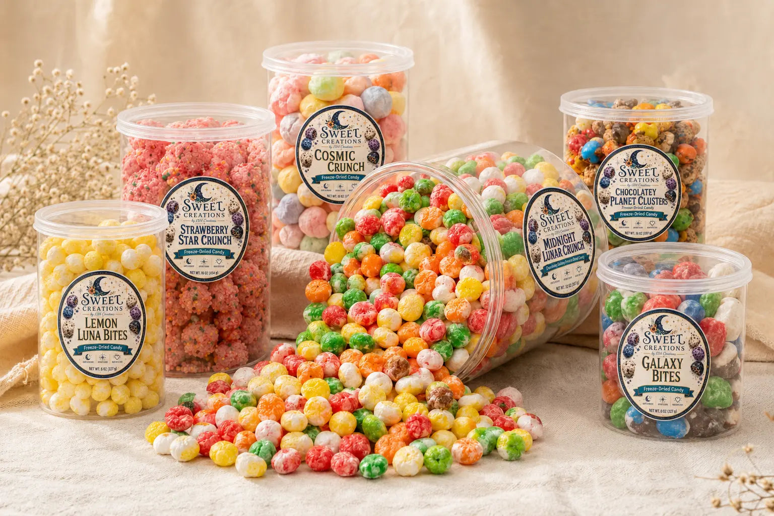 Sweet Creations candy in clear deli containers with lids