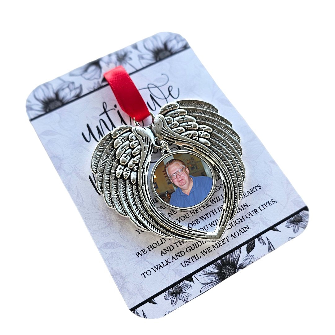 Angel wing memorial photo ornament