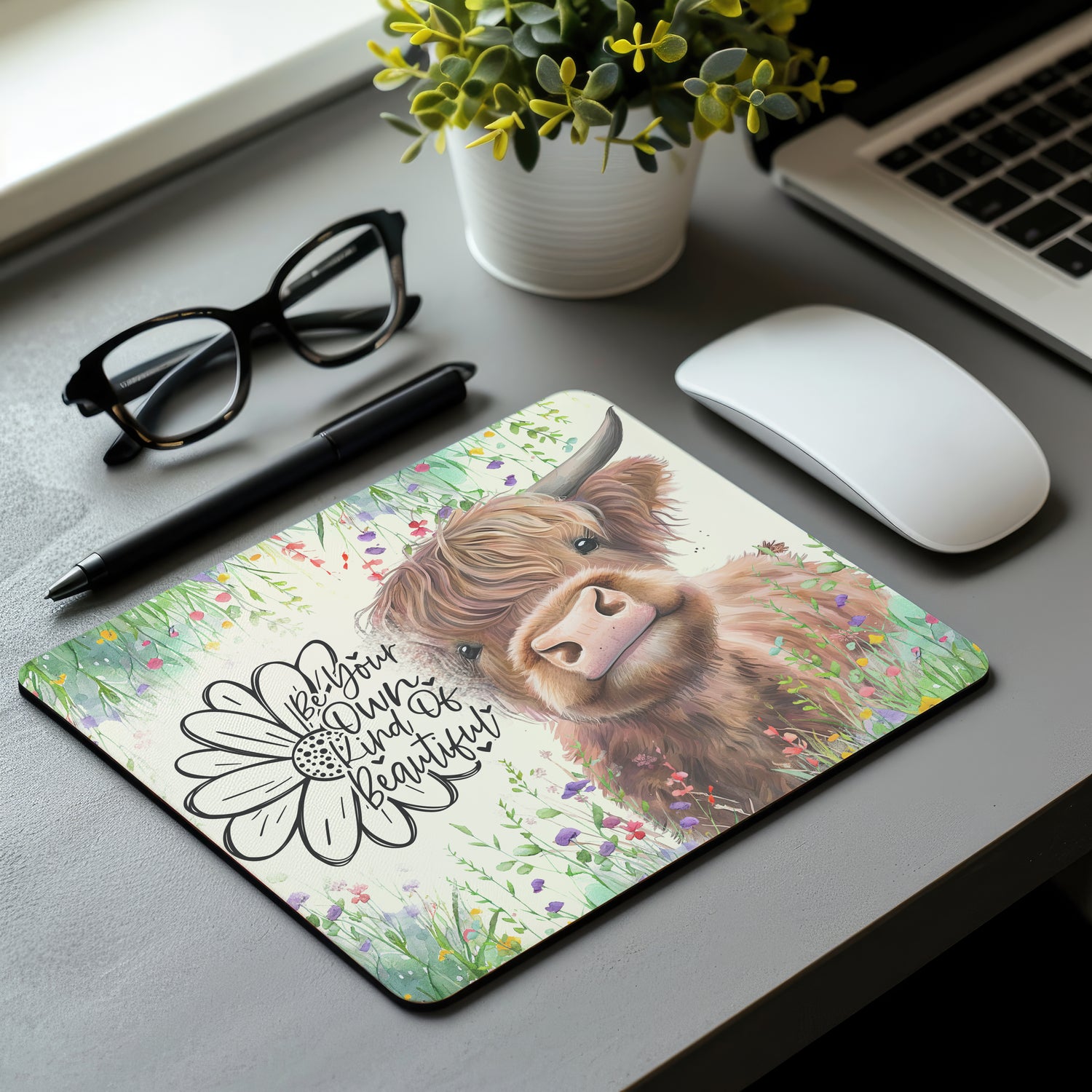 Mouse pad featuring a panda holding an iced coffee drink with the text 'I need COFFEE'