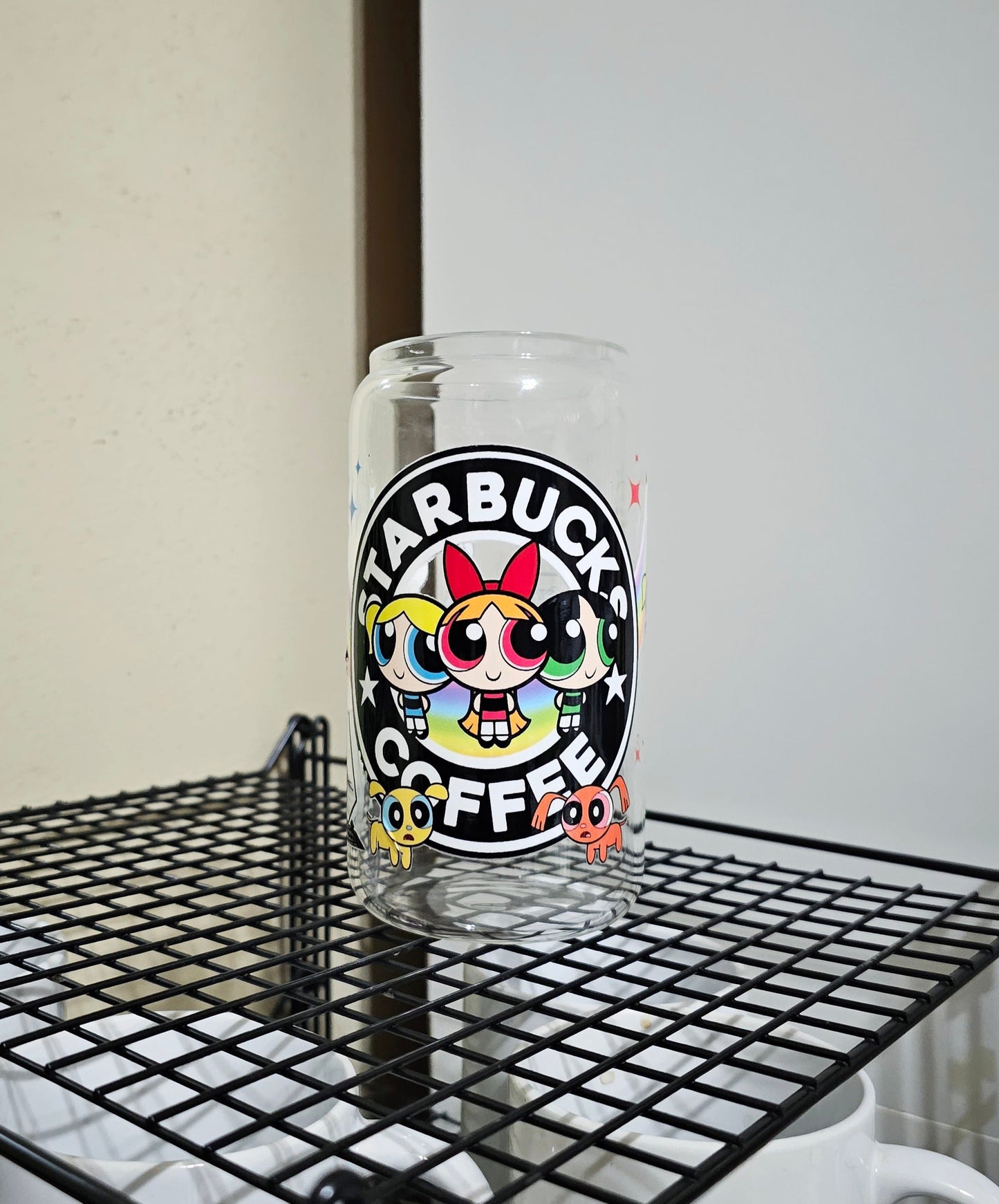 Radically Retro Superheros Tumbler - 16oz Glass Can Tumbler With Straw - Girl Power Libbey Glass Tumbler Cup