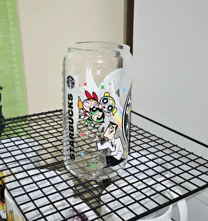 Radically Retro Superheros Tumbler - 16oz Glass Can Tumbler With Straw - Girl Power Libbey Glass Tumbler Cup