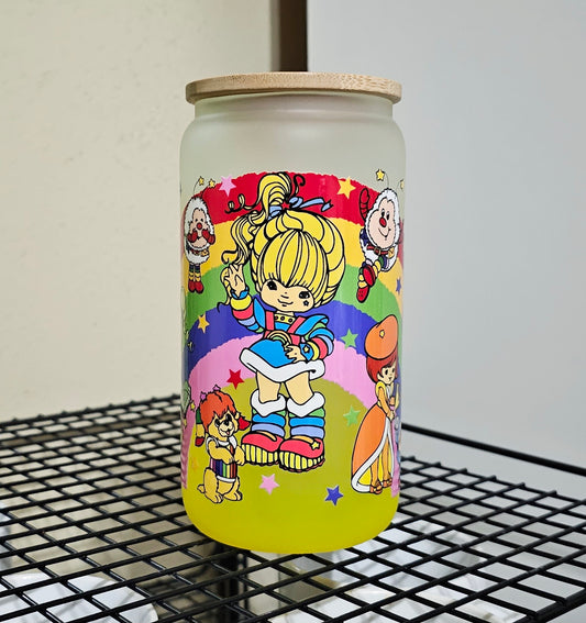 Rainbow Harmony Tumbler - 16oz Nostalgia Glass Can Tumbler with Straw - 80s Cartoon Libbey Glass Tumbler Cup