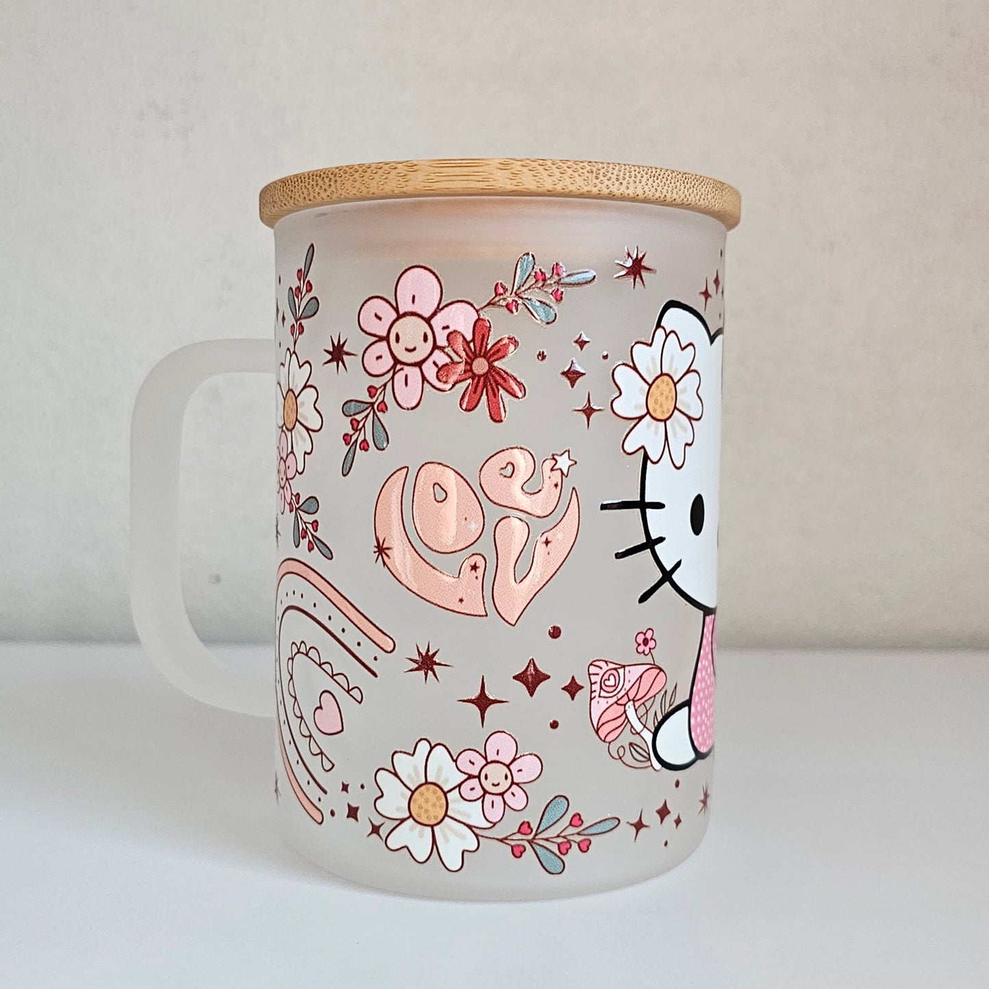 Purrfectly Frosted Kitty Mug, Cute Cartoon Kitty Glass Coffee Mug, Kawaii Kitty Glass Mug Tumbler, Gift For her