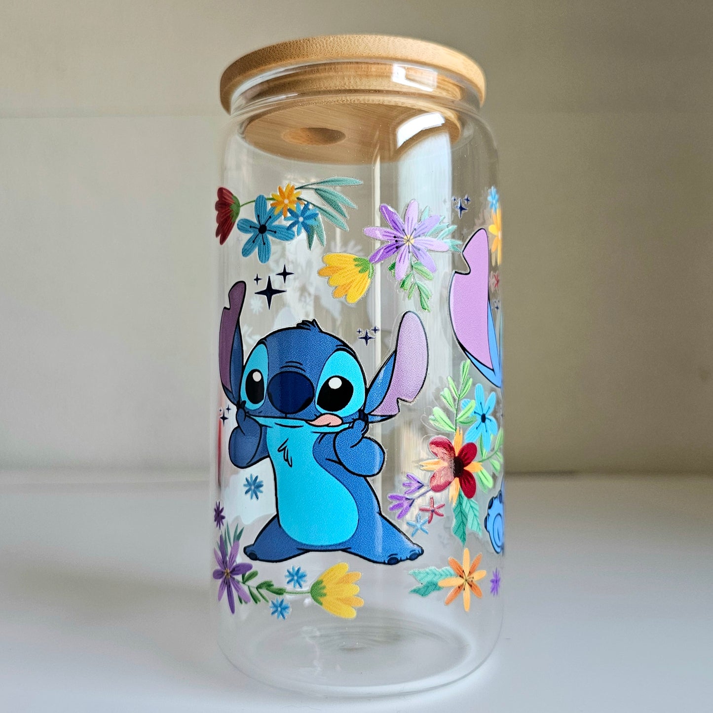 Cosmic Blooms Tumbler - 16oz Blue Alien Glass Tumbler With Straw - Cute Libbey Glass Tumbler Cup