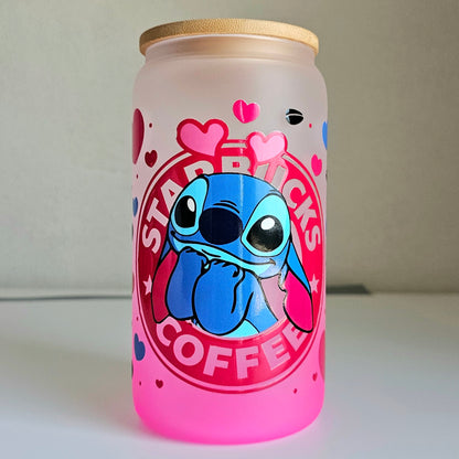 Cosmic Cutie Tumbler  - 16oz Glass Can Tumbler with Straw - Cute Alien Libbey Glass Tumbler