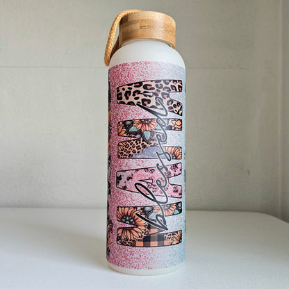 Blessed Mama Water Bottle / Glass Water Bottle With Bamboo Lid / Gift For Mom