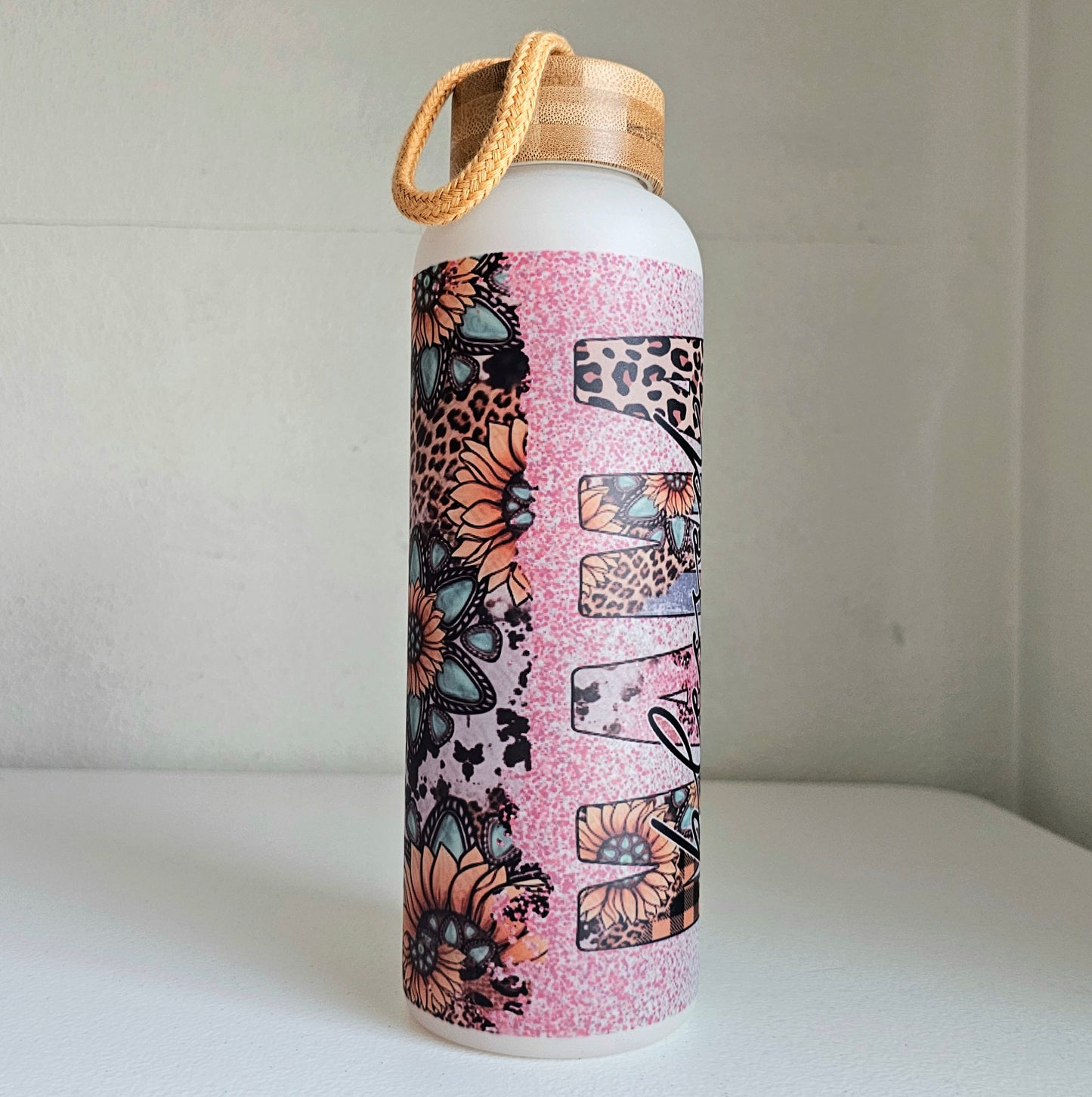 Blessed Mama Water Bottle / Glass Water Bottle With Bamboo Lid / Gift For Mom