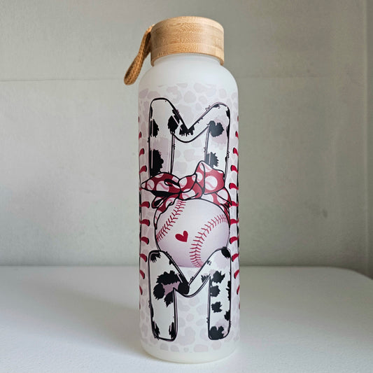 Baseball Mom Water Bottle / Sports Mama Travel Tumbler / Leopard Print Glass Water Bottle / Gift for Mom