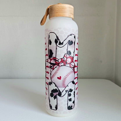 Baseball Mom Water Bottle / Sports Mama Travel Tumbler / Leopard Print Glass Water Bottle / Gift for Mom