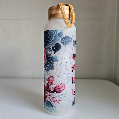 Mama Water Bottle / Floral Glass Water Bottle With Bamboo Lid / Gift For Mom