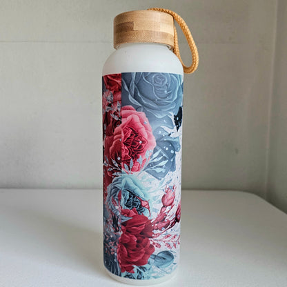 Mama Water Bottle / Floral Glass Water Bottle With Bamboo Lid / Gift For Mom