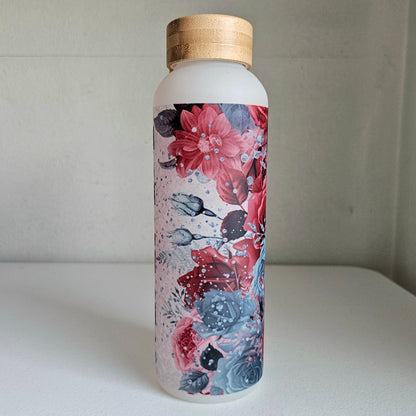 Mama Water Bottle / Floral Glass Water Bottle With Bamboo Lid / Gift For Mom