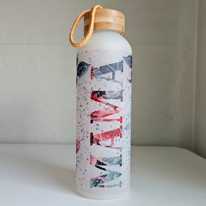 Mama Water Bottle / Floral Glass Water Bottle With Bamboo Lid / Gift For Mom