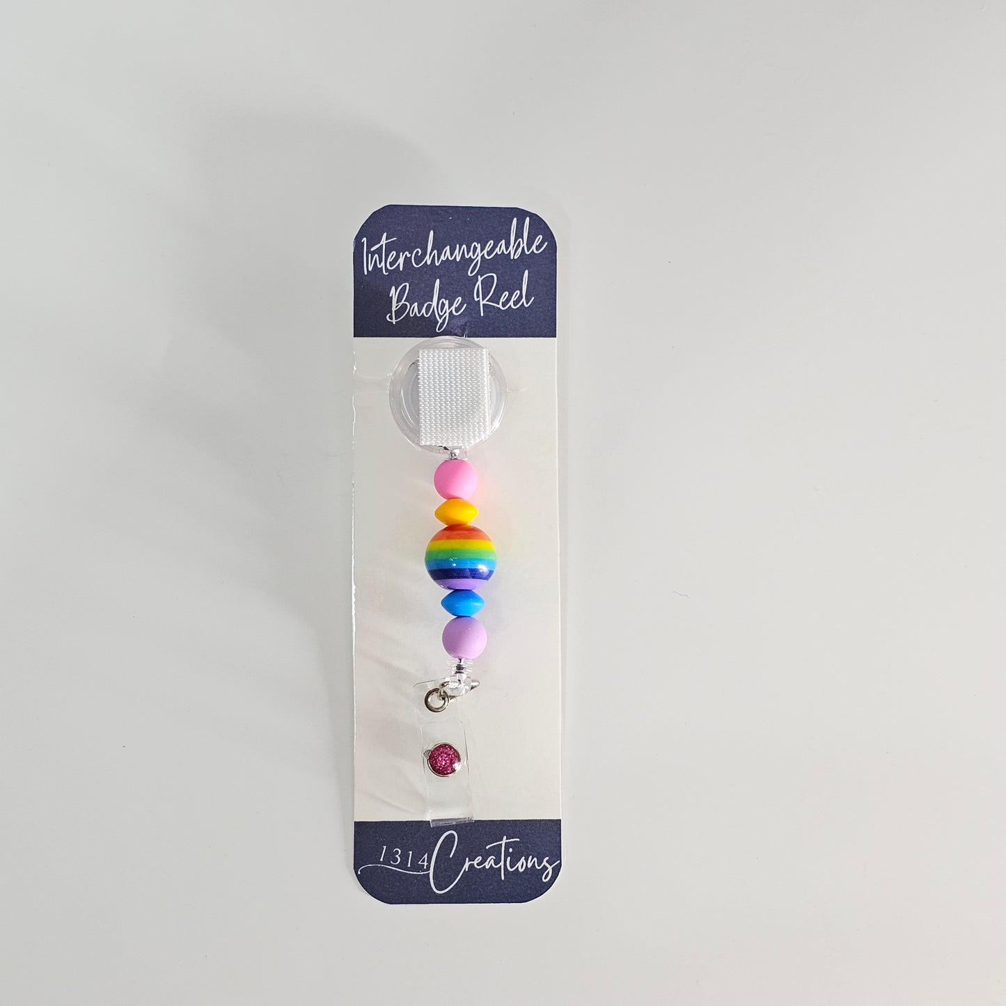 Rainbow Beaded Interchangeable Badge Reel Clip  - Cute Interchangeable Badge Reel Clip - Beaded Badge Reel For Work