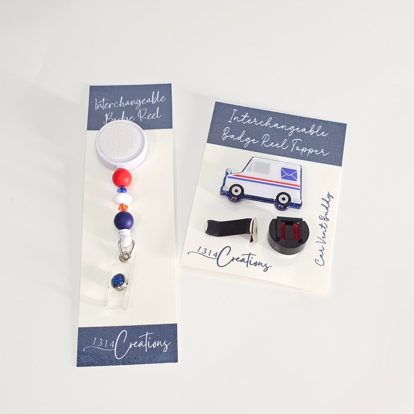 Red White And Blue Badge Reel  - Cute Interchangeable Badge Reel Clip - Beaded ID Holder For Work