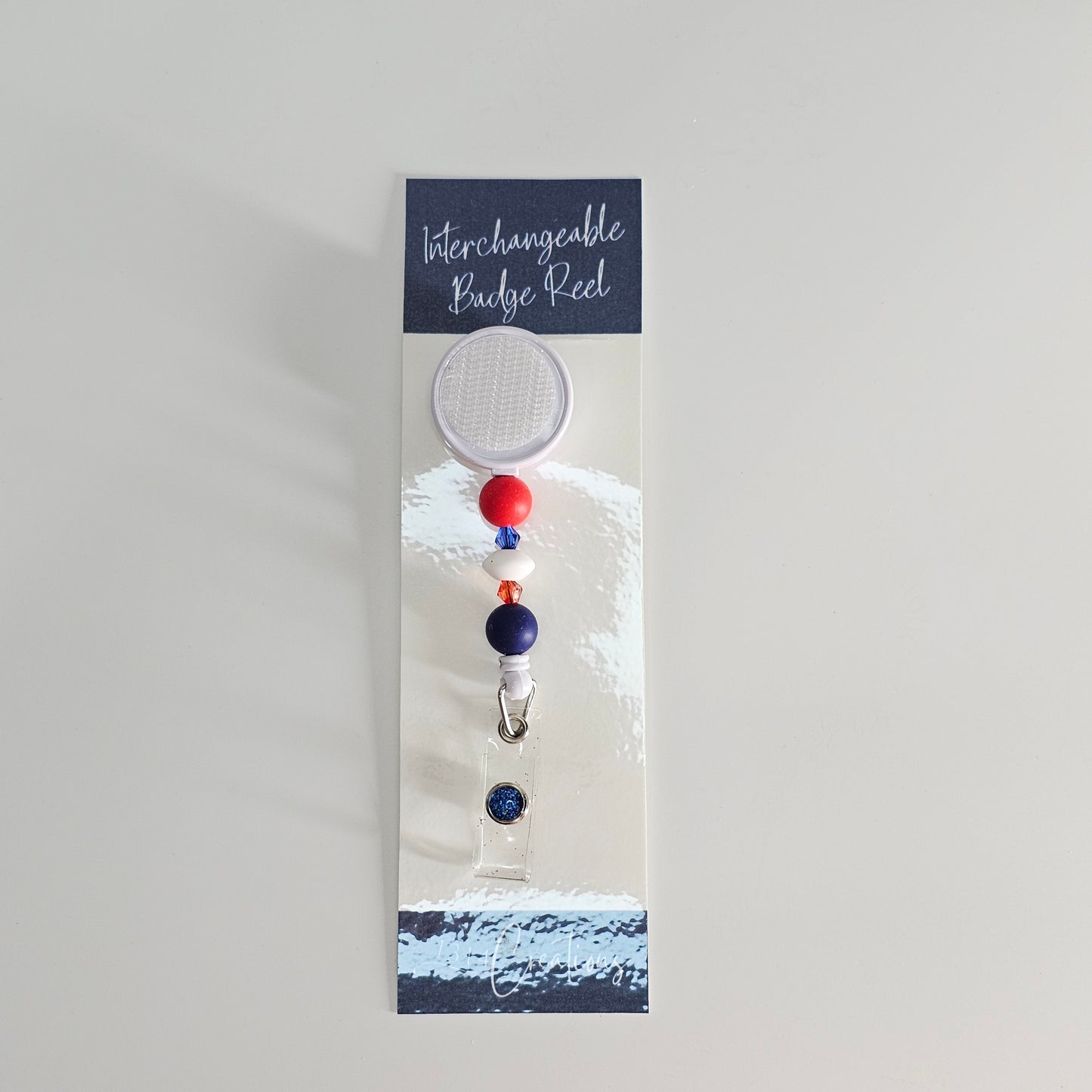 Red White And Blue Badge Reel  - Cute Interchangeable Badge Reel Clip - Beaded ID Holder For Work