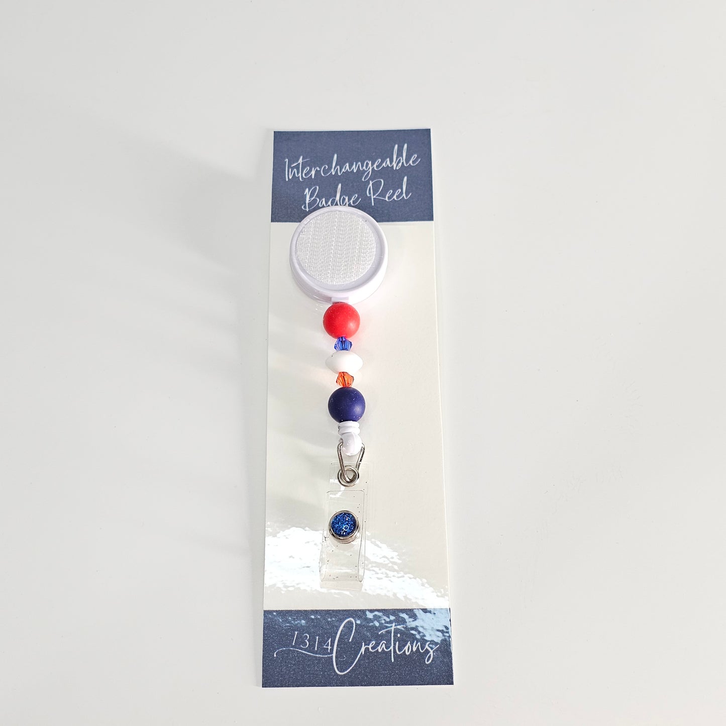 Red White And Blue Badge Reel  - Cute Interchangeable Badge Reel Clip - Beaded ID Holder For Work