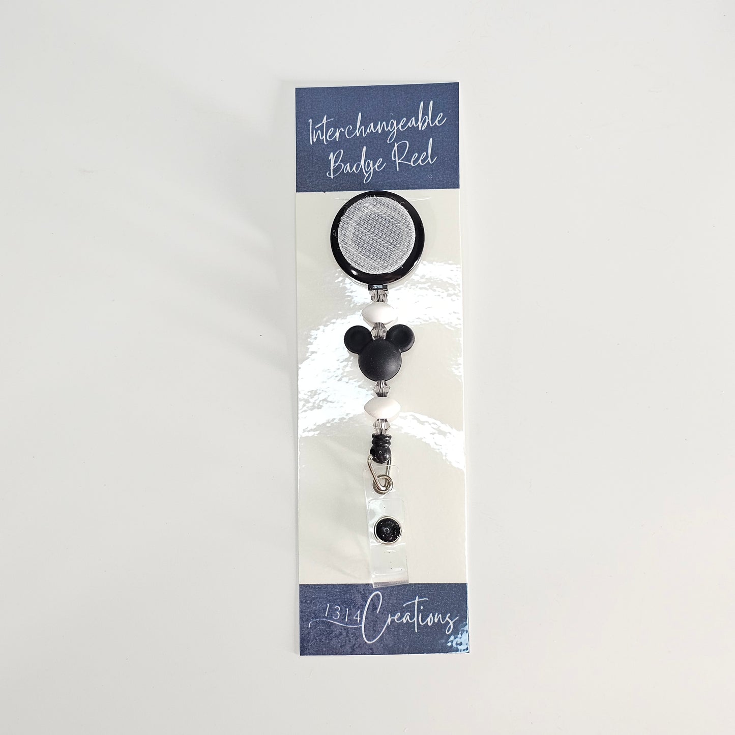 Cute Black And White Badge Reel  - Interchangeable Badge Reel Clip - Beaded ID Holder For Work