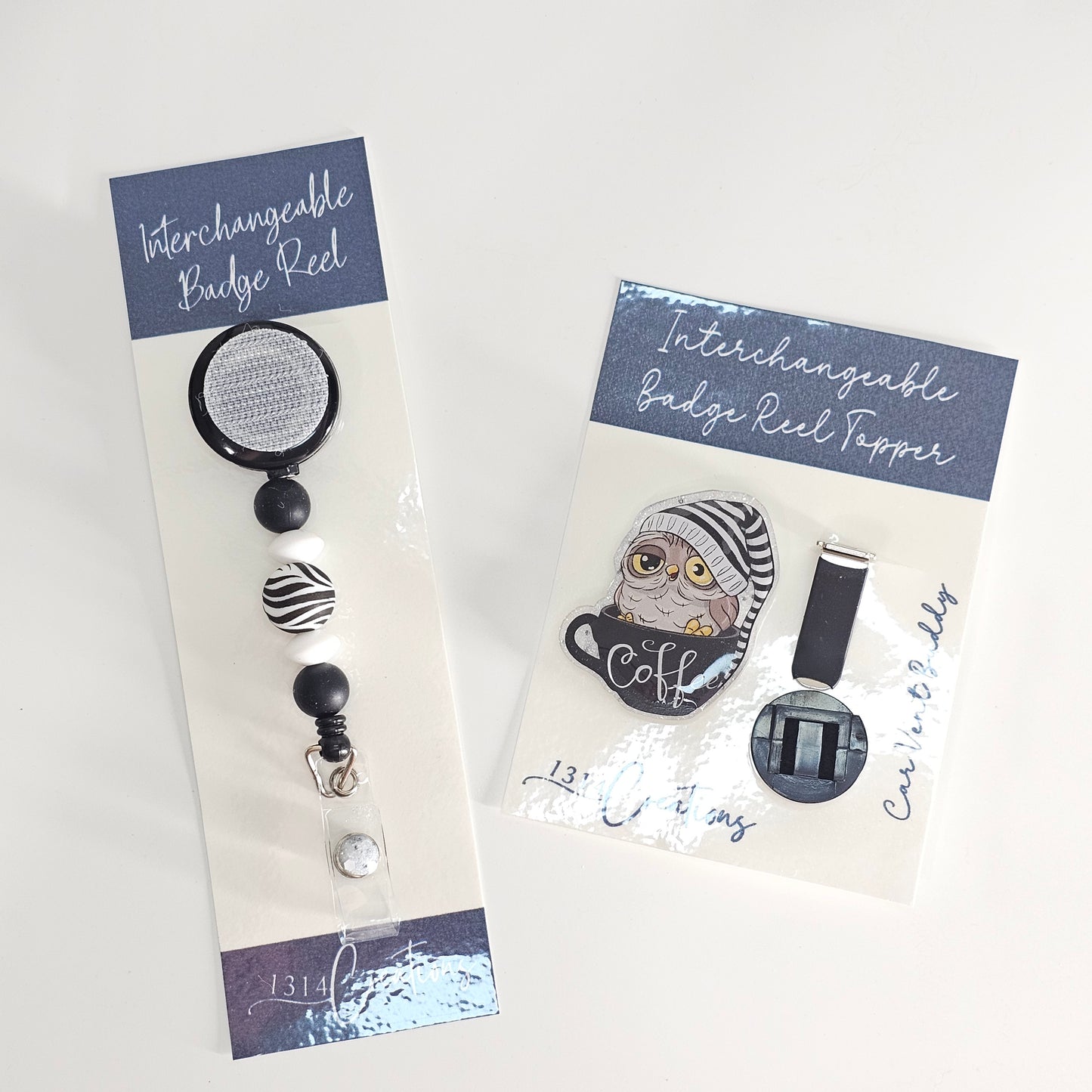 Black And White Badge Reel  - Cute Interchangeable Badge Reel Clip - Beaded ID Holder For Work