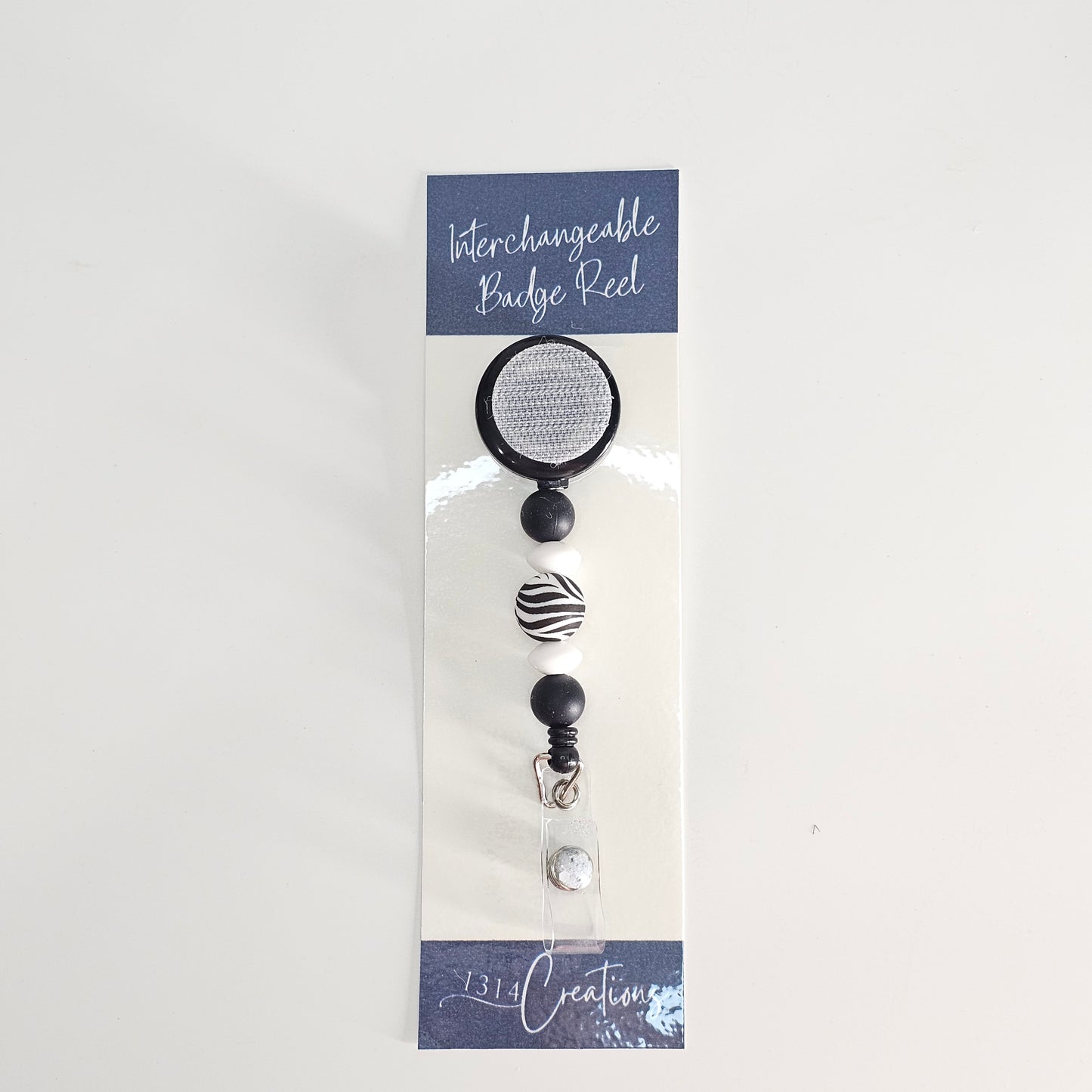 Black And White Badge Reel  - Cute Interchangeable Badge Reel Clip - Beaded ID Holder For Work