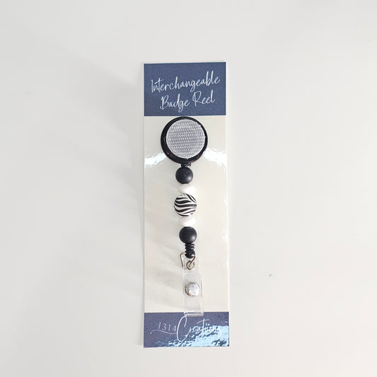 Black And White Badge Reel  - Cute Interchangeable Badge Reel Clip - Beaded ID Holder For Work