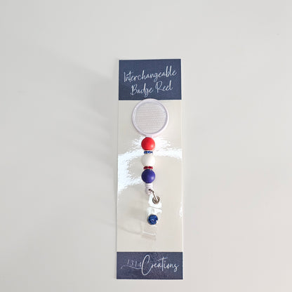 Red White And Blue Badge Reel  - Cute Interchangeable Badge Reel Clip - Beaded Badge Reel For Work