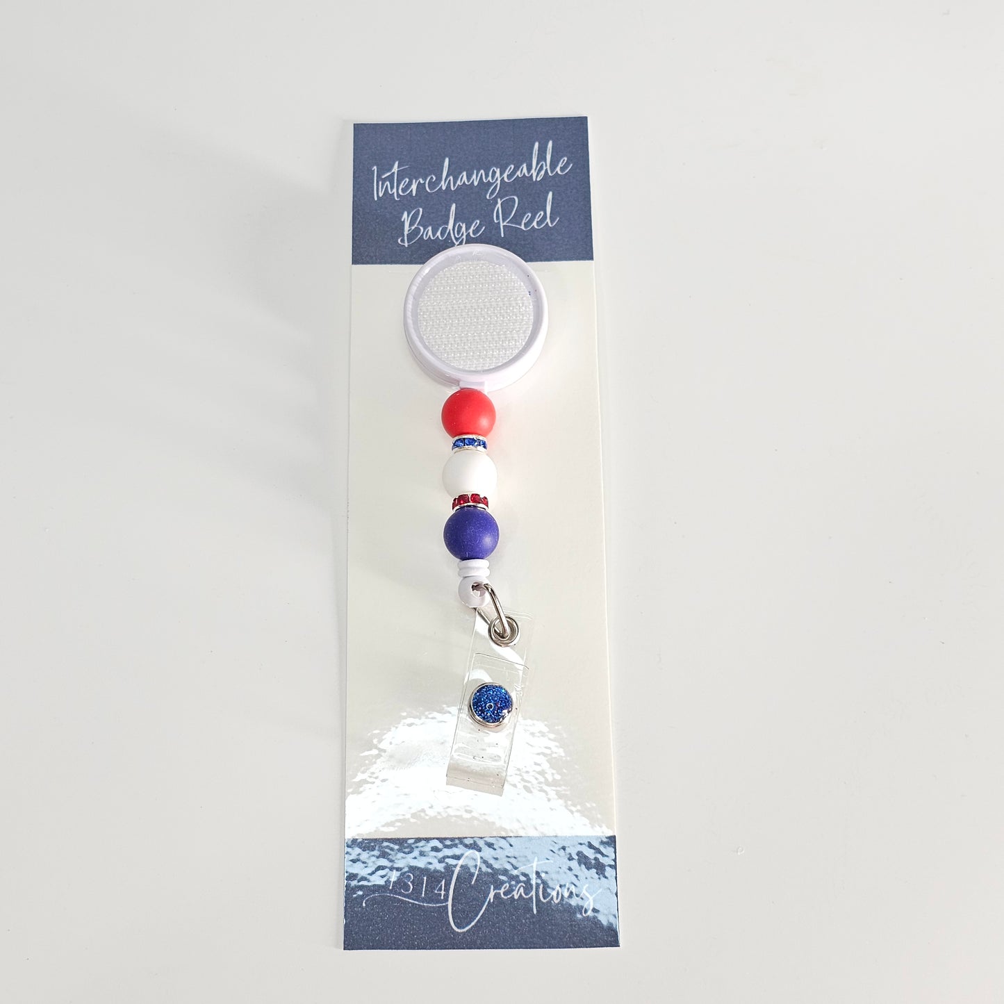 Red White And Blue Badge Reel  - Cute Interchangeable Badge Reel Clip - Beaded Badge Reel For Work