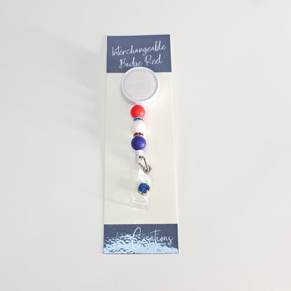 Red White And Blue Badge Reel  - Cute Interchangeable Badge Reel Clip - Beaded Badge Reel For Work