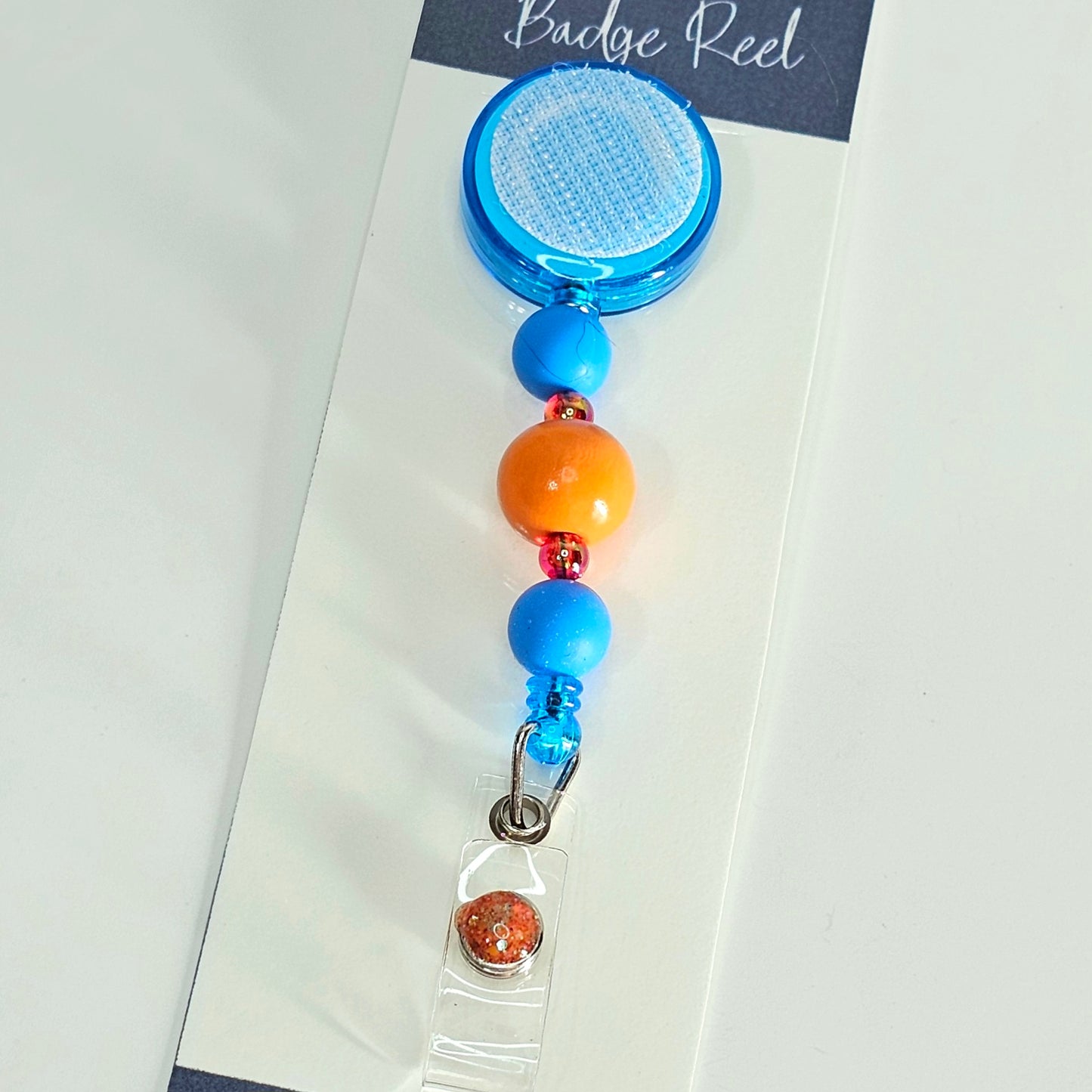 Cute Blue and Orange Beaded Interchangeable Badge Reel Clip - Axolotl Badge Reel Clip - Beaded Badge Reel For Work