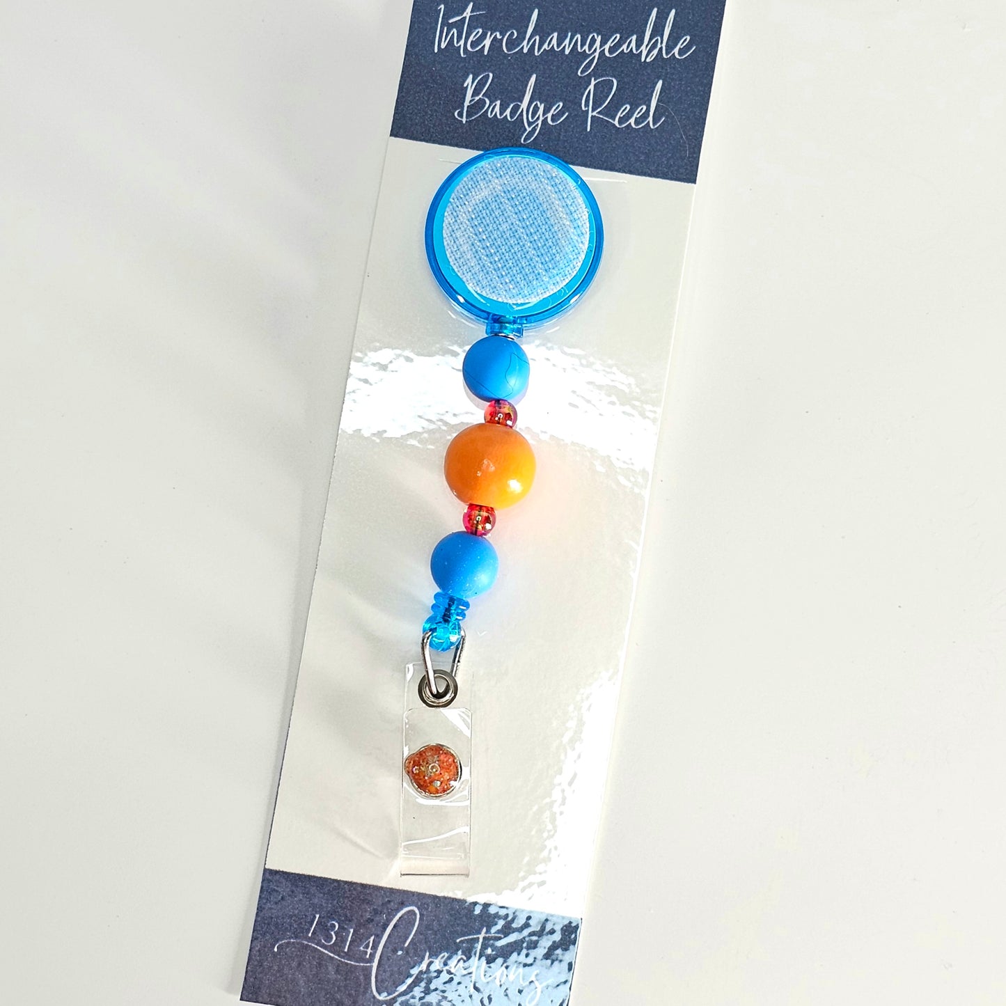 Cute Blue and Orange Beaded Interchangeable Badge Reel Clip - Axolotl Badge Reel Clip - Beaded Badge Reel For Work