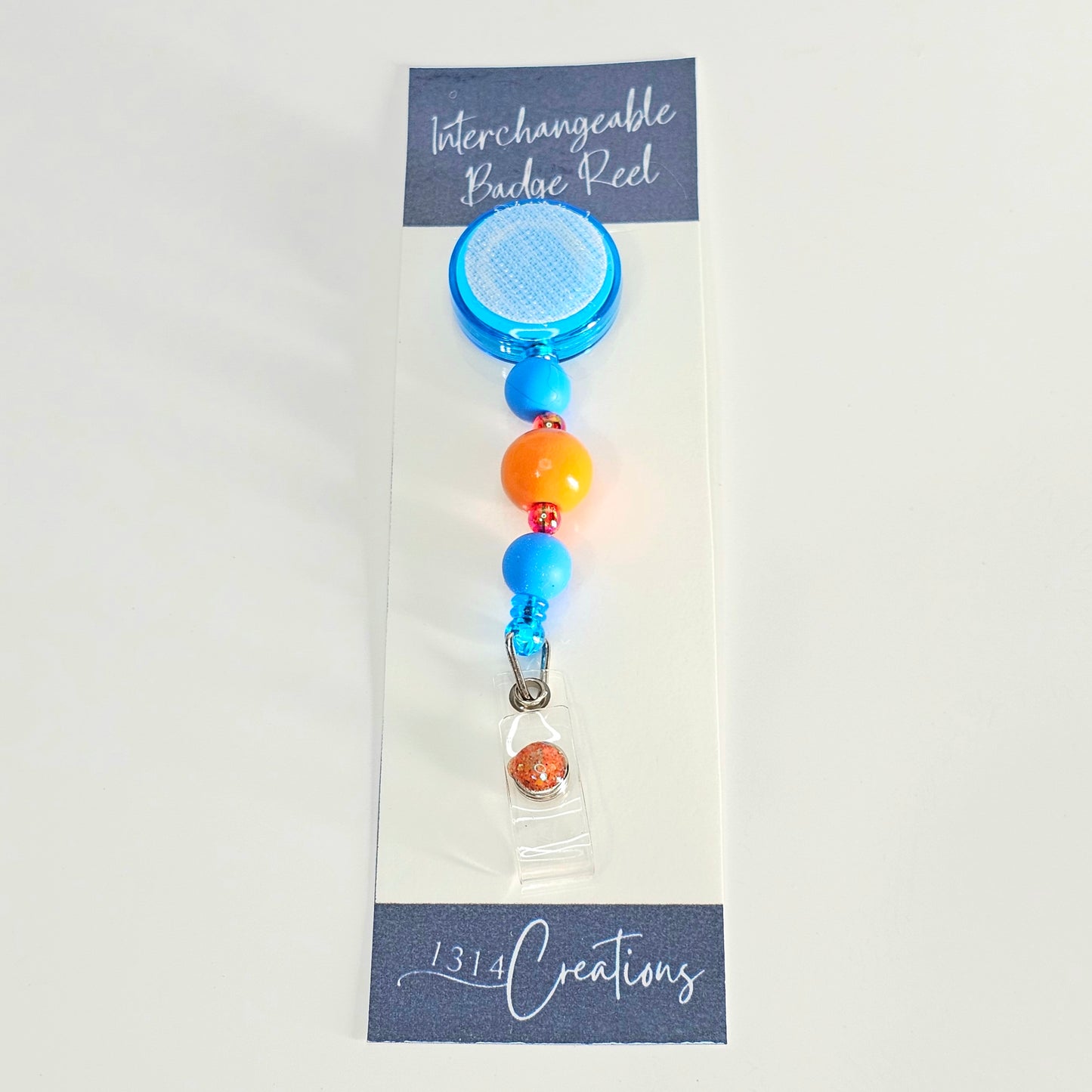 Cute Blue and Orange Beaded Interchangeable Badge Reel Clip - Axolotl Badge Reel Clip - Beaded Badge Reel For Work