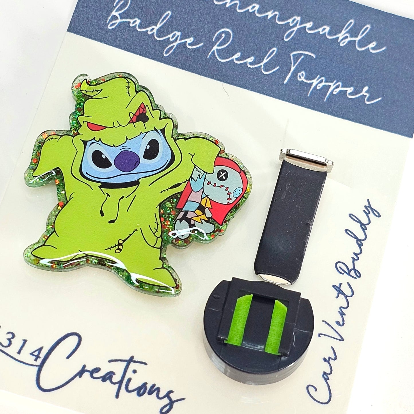 Stitch's Spooky Dress Up Badge Reel Clip - Interchangeable Badge Reel - Badge Reel Clip - Beaded Badge Reel