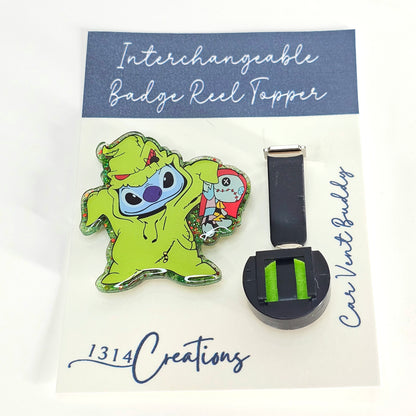 Stitch's Spooky Dress Up - Interchangeable Badge Reel - Cute Car Vent Clip - Beaded Badge Reel