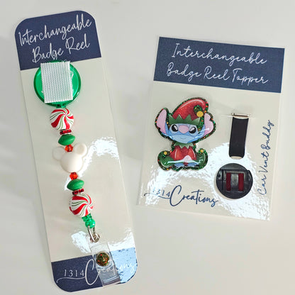 Galactic Gift Giver Badge Reel Topper /  Cute Christmas Elf Car Vent Clip / Interchangeable ID Holder For Work