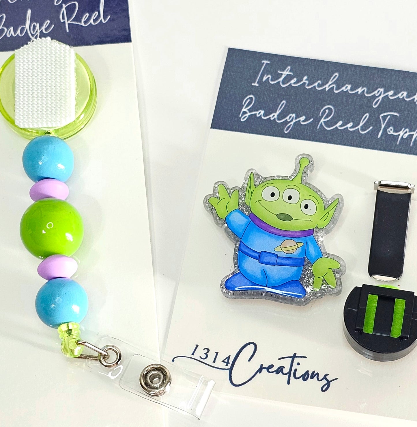 Galactic Grabber Beaded Badge Reel Topper /  Alien Car Vent Clip / Interchangeable ID Holder For Work