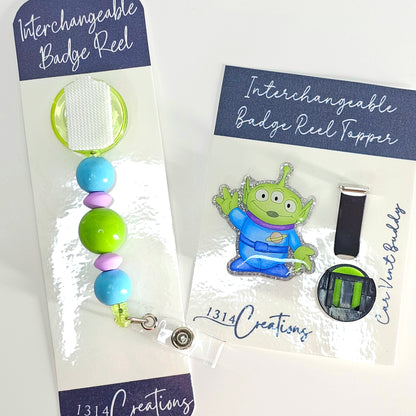 Galactic Grabber Beaded Badge Reel Topper /  Alien Car Vent Clip / Interchangeable ID Holder For Work