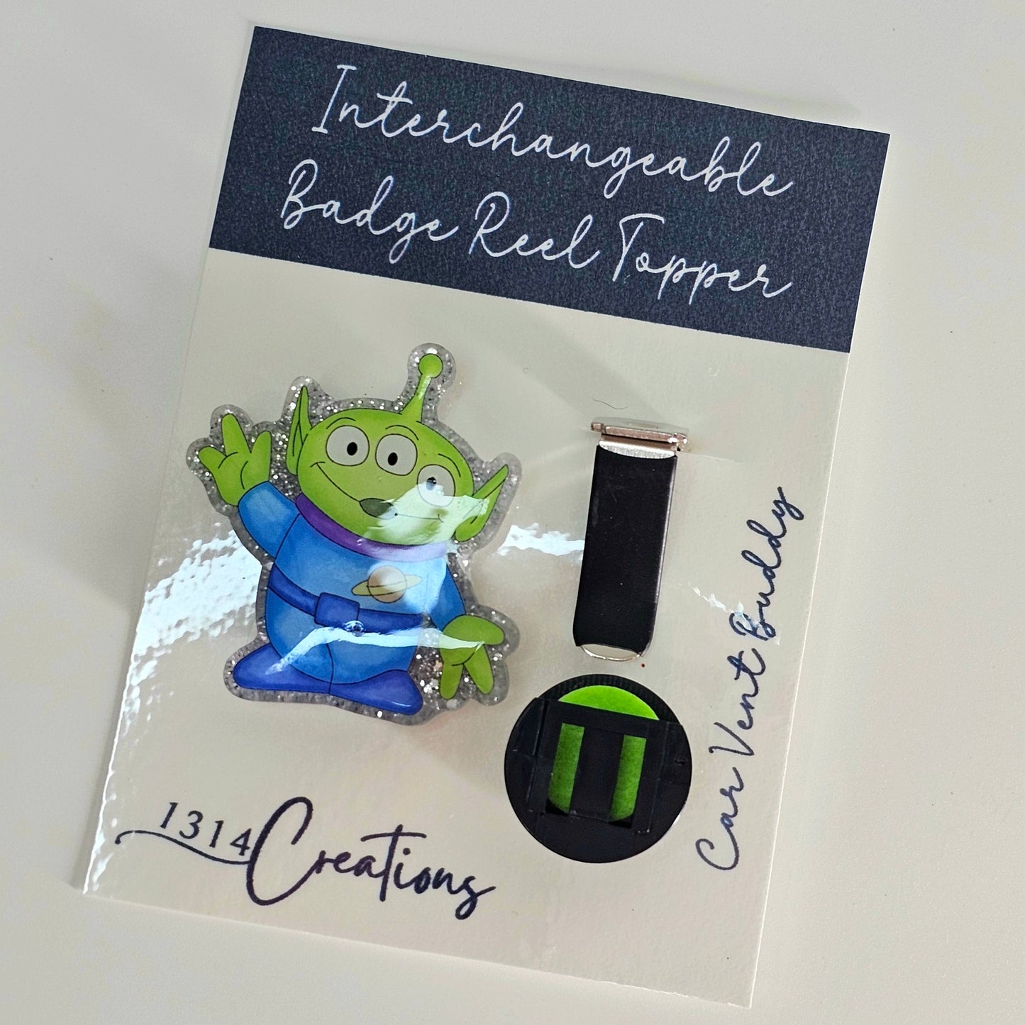 Galactic Grabber Beaded Badge Reel Topper /  Alien Car Vent Clip / Interchangeable ID Holder For Work