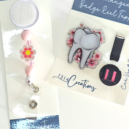 Tooth Fairy Garden Badge Reel Topper /  Cute Car Vent Clip / Interchangeable ID Holder For Dentist