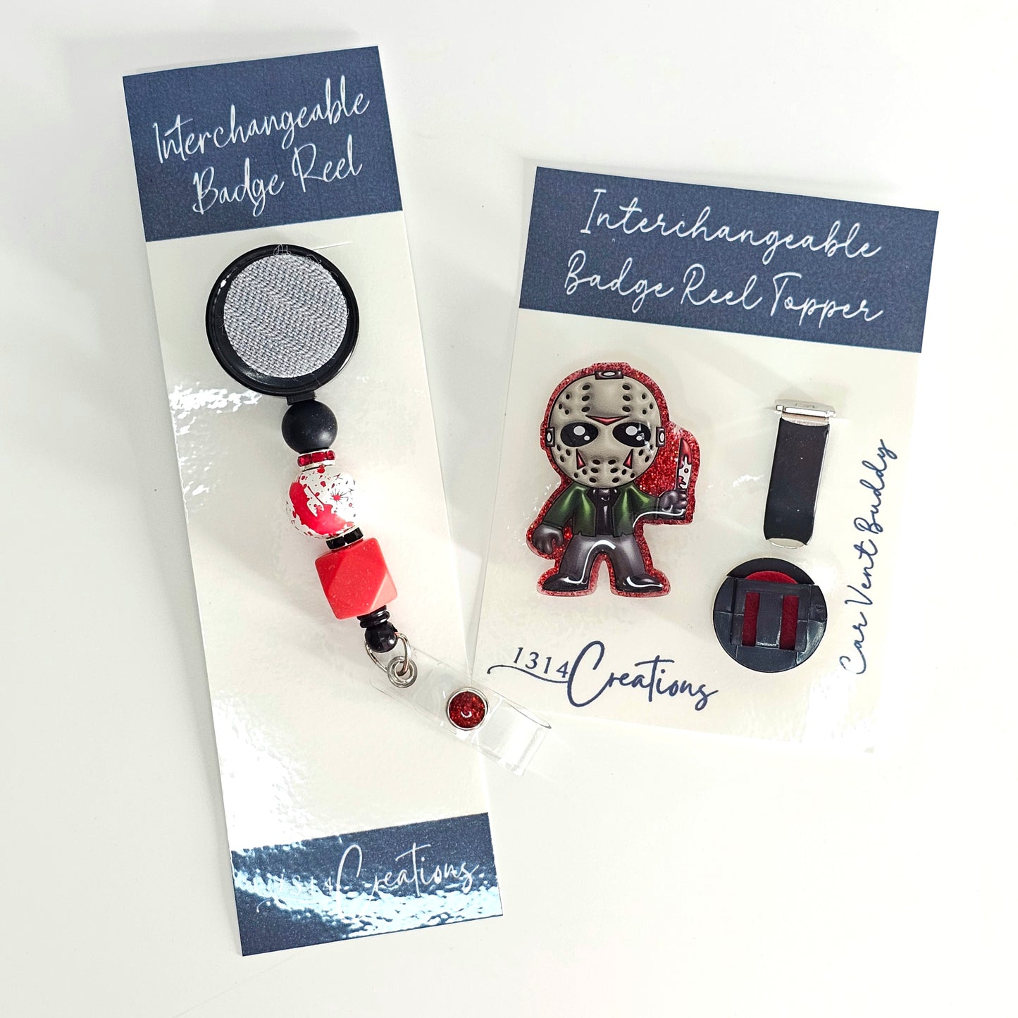 The Slasher Badge Reel Topper /  Cute Horror Movie Car Vent Clip / Interchangeable ID Holder For Work